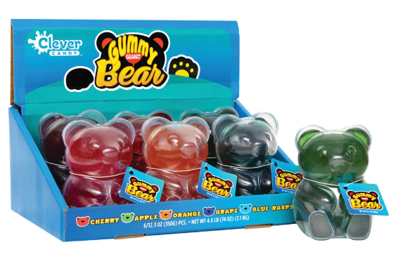 Clever Candy Giant Gummy Bear Assorted 12oz 6ct